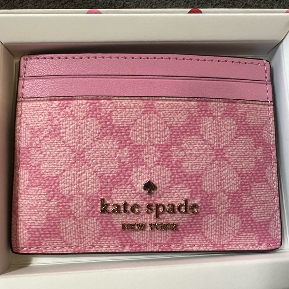 Kate Spade Pink Spade Flower Design Card Holder In The Box - Picture 1 of 6